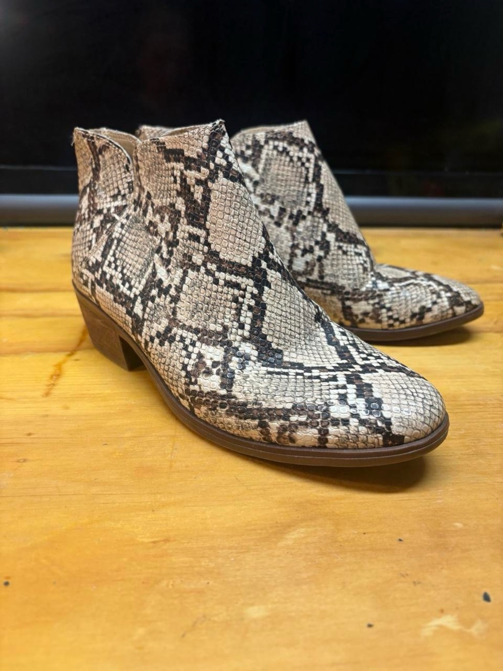 Michael Shannon Snake-Print Ankle Booties in Beige and Black